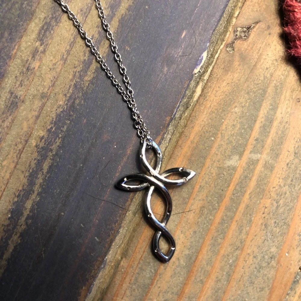 Elegant Black and Silver Rhodium Cross Pendant Necklace